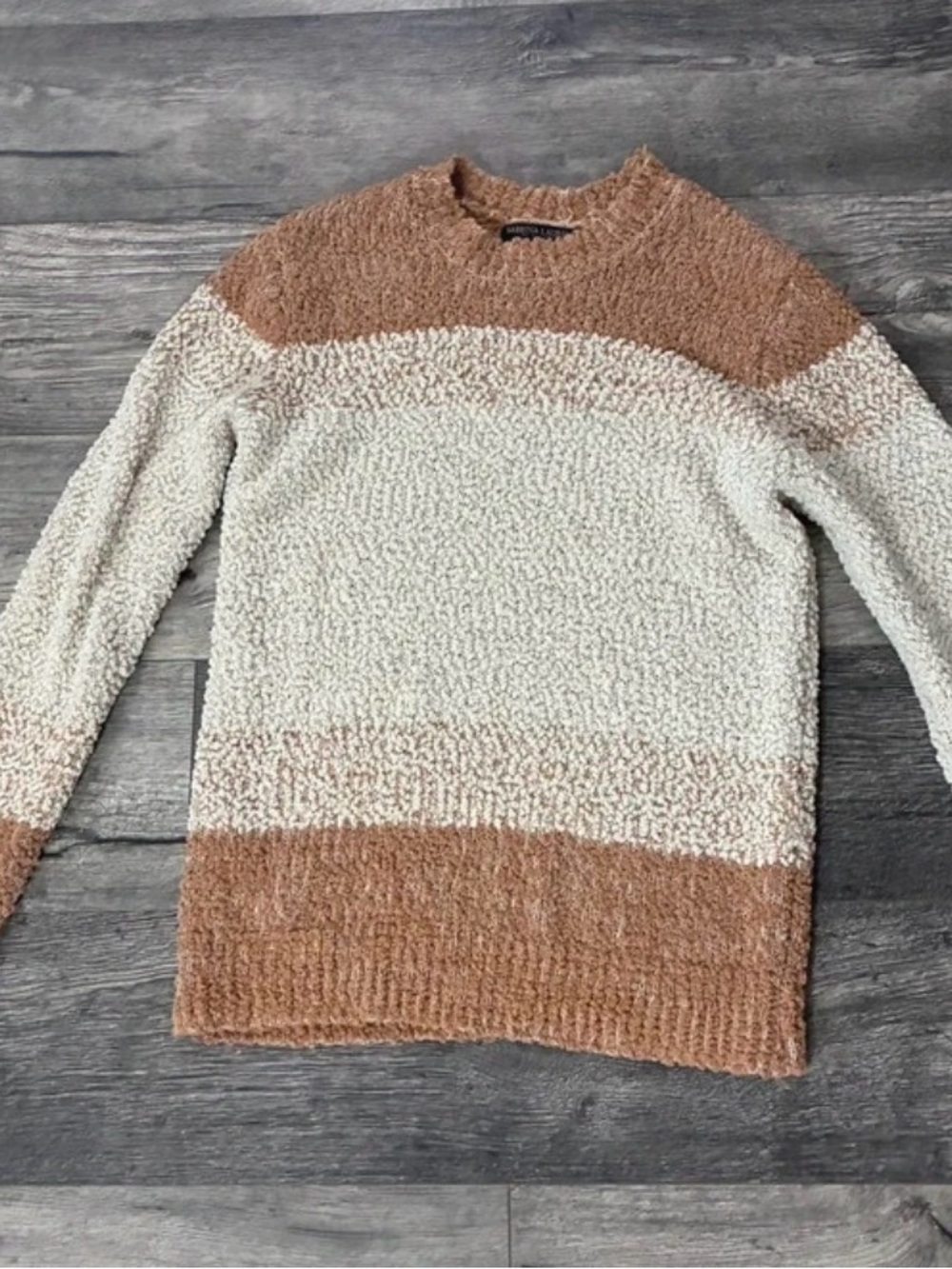 Textured Colorblock Crewneck Sweater - Cream & Tan